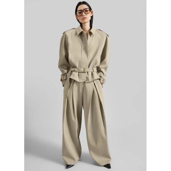 The Frankie Shop Avray Short Trench - Beige - Oversized Minimalist Coats in Beige - Shop at Luxury Shoes 