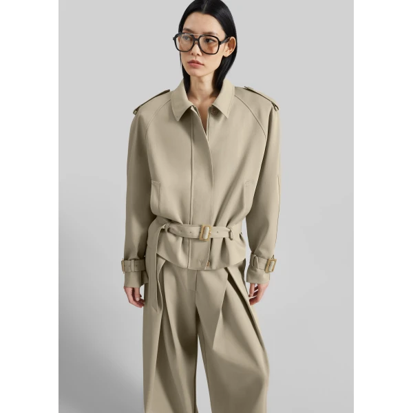 The Frankie Shop Avray Short Trench - Beige - Oversized Minimalist Coats in Beige - Shop at Luxury Shoes 