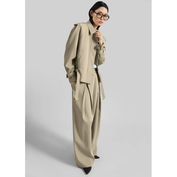The Frankie Shop Avray Short Trench - Beige - Oversized Minimalist Coats in Beige - Shop at Luxury Shoes 