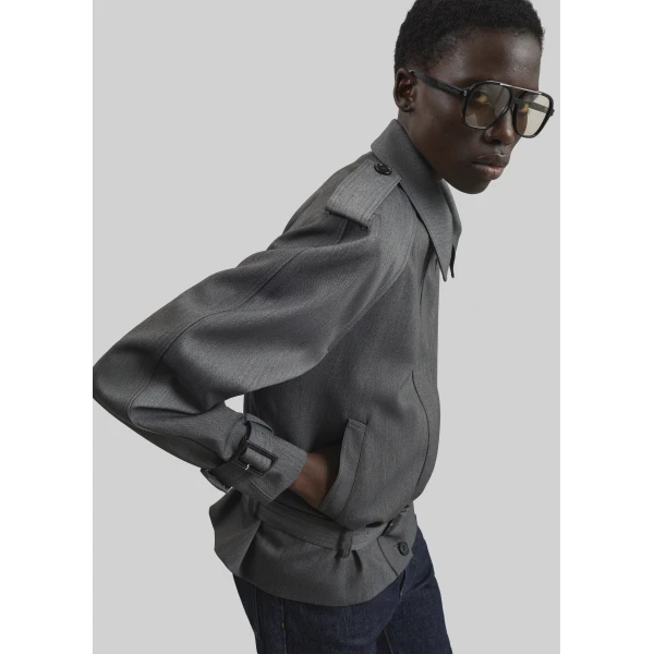 The Frankie Shop Avray Short Trench - Grey - Oversized Minimalist Coats in Grey - Shop at Luxury Shoes 