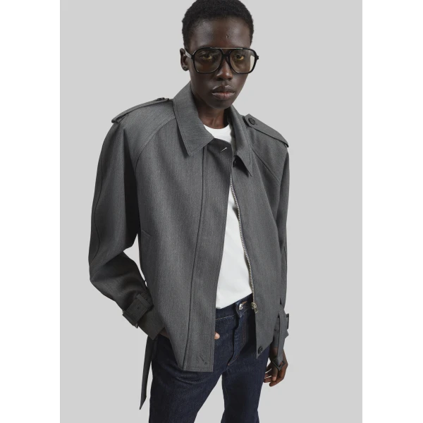 The Frankie Shop Avray Short Trench - Grey - Oversized Minimalist Coats in Grey - Shop at Luxury Shoes 