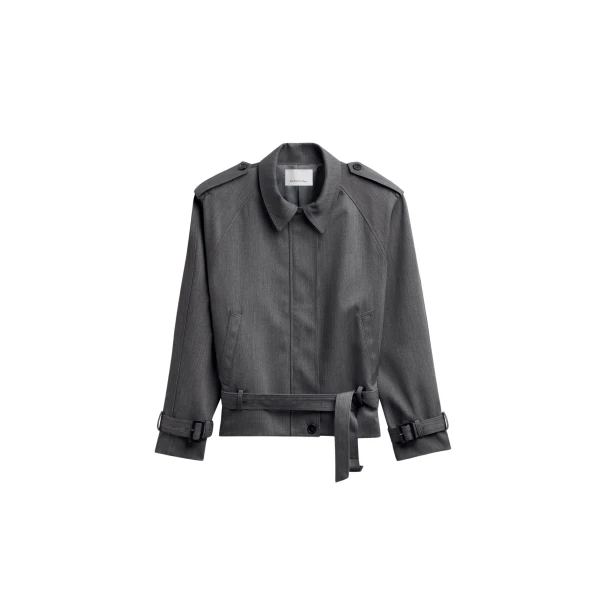 The Frankie Shop Avray Short Trench - Grey - Oversized Minimalist Coats in Grey - Shop at Luxury Shoes 