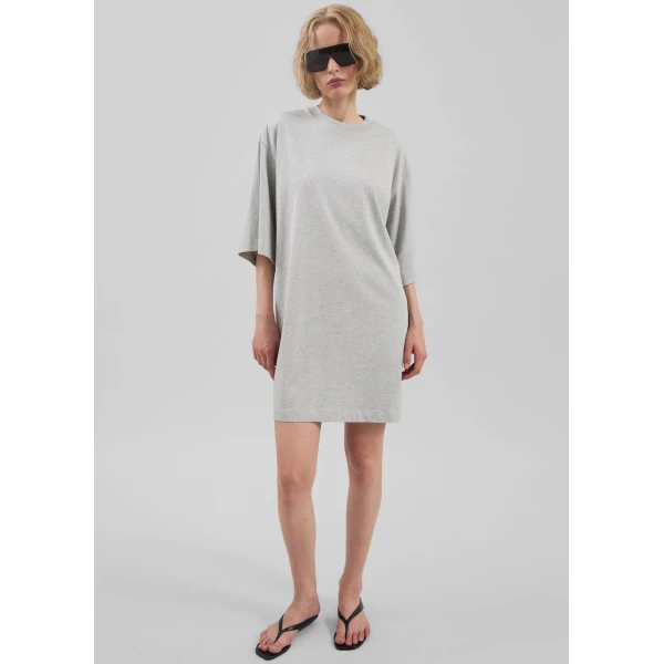 The Frankie Shop Ayaz Oversized T-Shirt Dress - Grey Melange - Oversized Minimalist Dresses in Grey - Shop at Luxury Shoes 