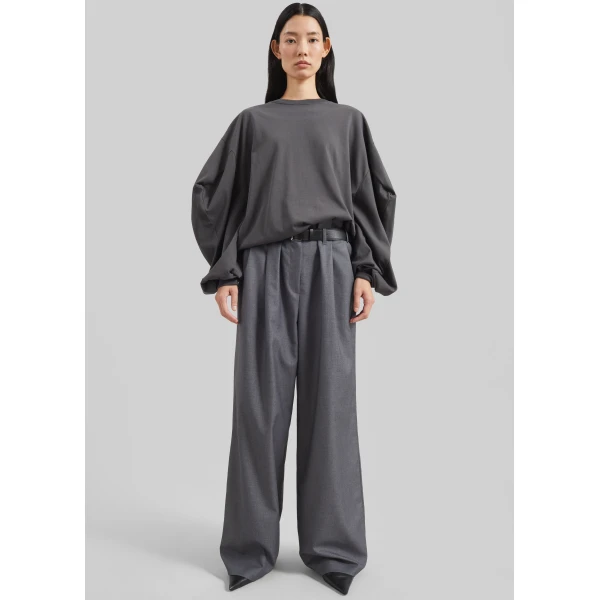 The Frankie Shop Balve Balloon Sleeve Sweatshirt - Grey - Oversized Minimalist Tops in Grey - Shop at Luxury Shoes 