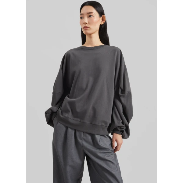 The Frankie Shop Balve Balloon Sleeve Sweatshirt - Grey - Oversized Minimalist Tops in Grey - Shop at Luxury Shoes 