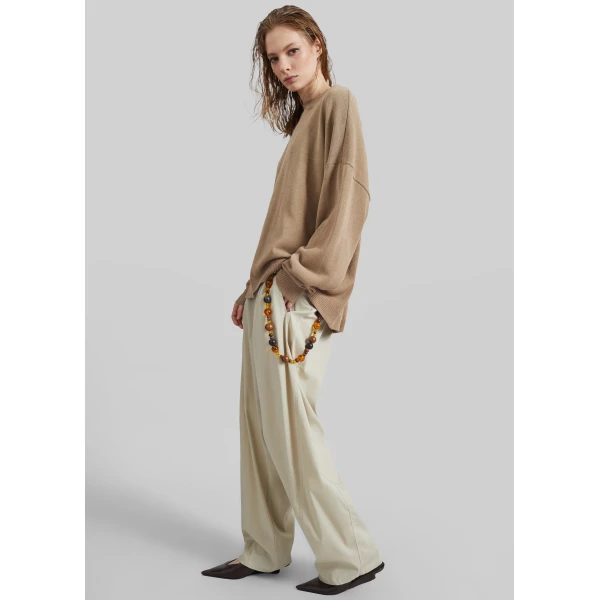 The Frankie Shop Basel Crew Neck Sweater - Beige - Oversized Minimalist Knitwear in Beige - Shop at Luxury Shoes 