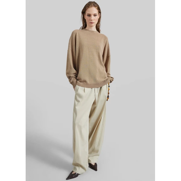The Frankie Shop Basel Crew Neck Sweater - Beige - Oversized Minimalist Knitwear in Beige - Shop at Luxury Shoes 