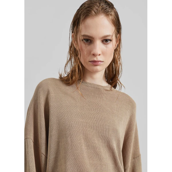 The Frankie Shop Basel Crew Neck Sweater - Beige - Oversized Minimalist Knitwear in Beige - Shop at Luxury Shoes 