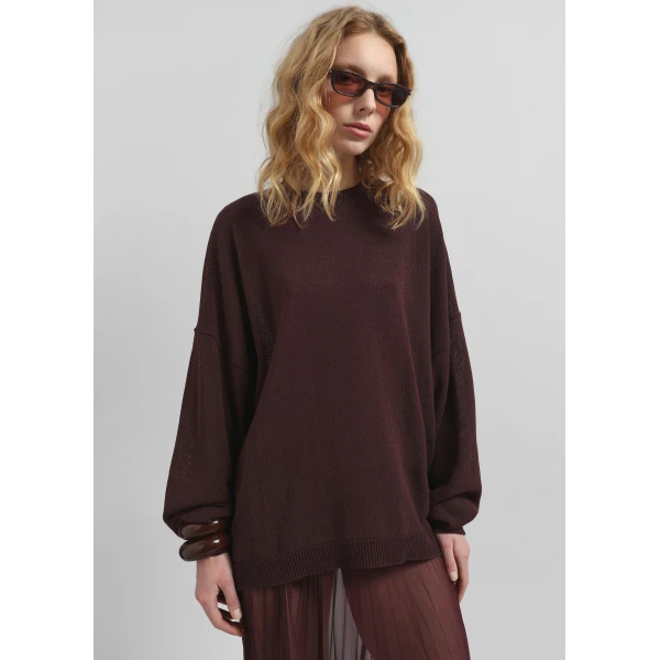 The Frankie Shop Basel Crew Neck Sweater - Burgundy - Oversized Minimalist Knitwear in Red - Shop at Luxury Shoes 