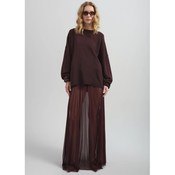 The Frankie Shop Basel Crew Neck Sweater - Burgundy - Oversized Minimalist Knitwear in Red - Shop at Luxury Shoes 