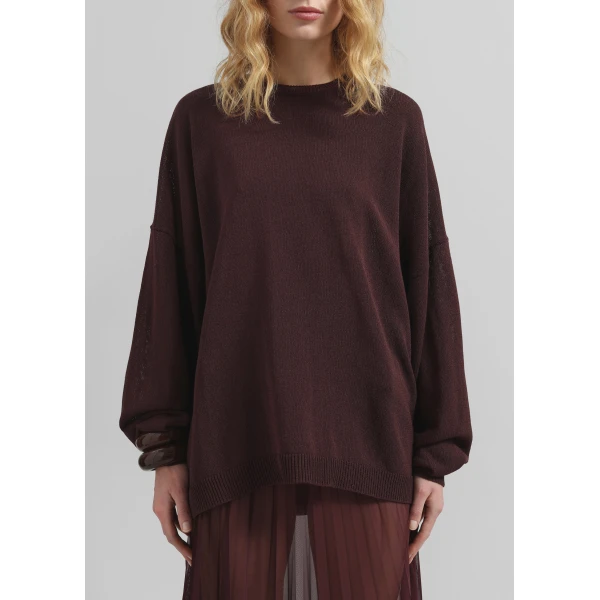 The Frankie Shop Basel Crew Neck Sweater - Burgundy - Oversized Minimalist Knitwear in Red - Shop at Luxury Shoes 