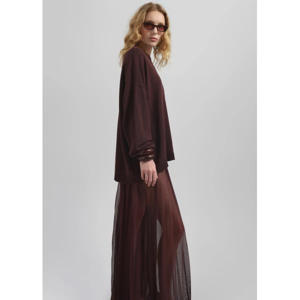The Frankie Shop Basel Crew Neck Sweater - Burgundy - Oversized Minimalist Knitwear in Red - Shop at Luxury Shoes 