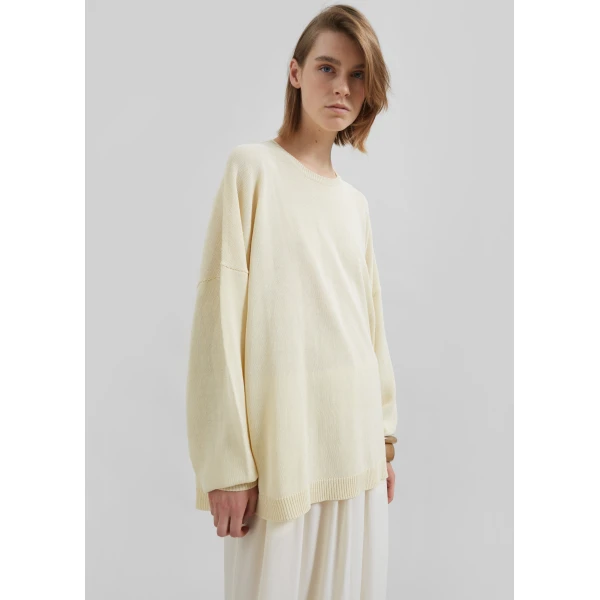 The Frankie Shop Basel Crew Neck Sweater - Pale Yellow - Oversized Minimalist Knitwear in Yellow - Shop at Luxury Shoes 