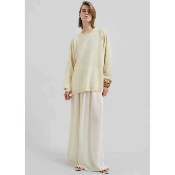 The Frankie Shop Basel Crew Neck Sweater - Pale Yellow - Oversized Minimalist Knitwear in Yellow - Shop at Luxury Shoes 