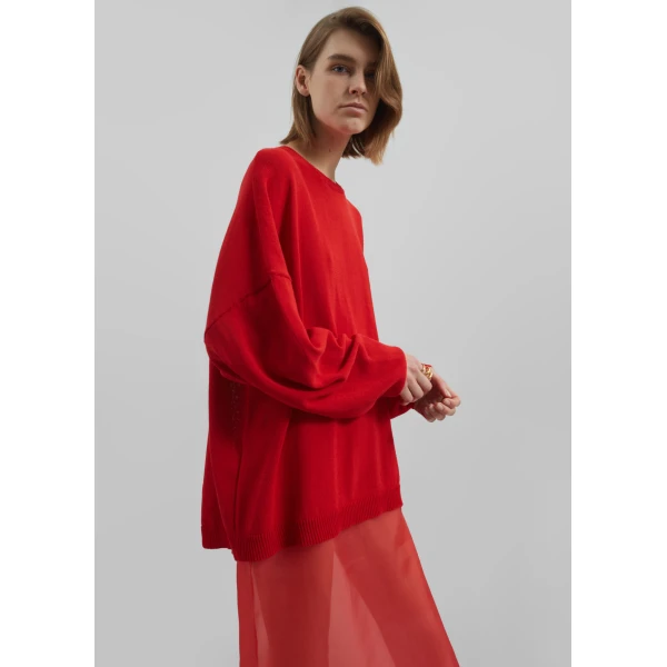 The Frankie Shop Basel Crew Neck Sweater - Red - Oversized Minimalist Knitwear in Red - Shop at Luxury Shoes 