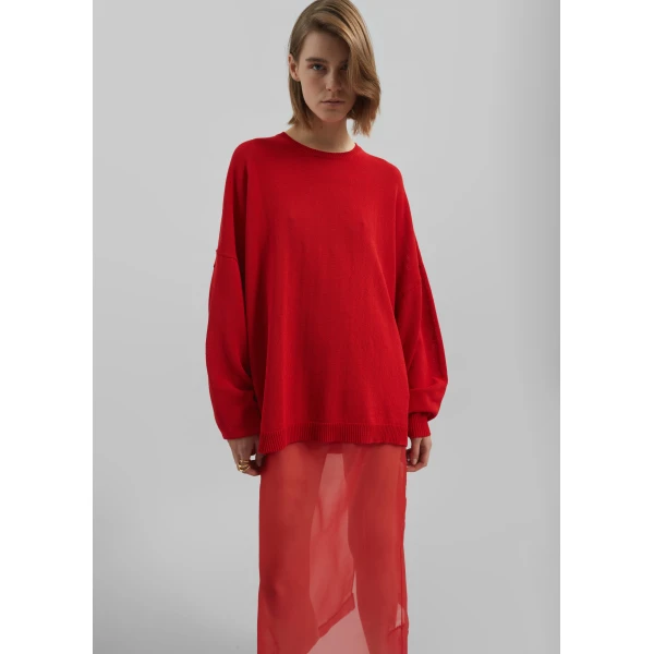 The Frankie Shop Basel Crew Neck Sweater - Red - Oversized Minimalist Knitwear in Red - Shop at Luxury Shoes 