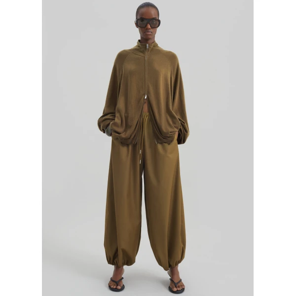 The Frankie Shop Baxe Knit Track Jacket - Dark Camel - Oversized Minimalist Jackets in Beige - Shop at Luxury Shoes 