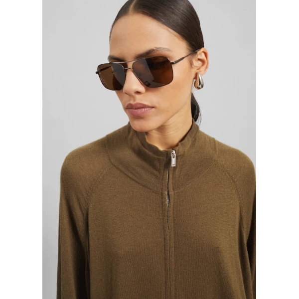 The Frankie Shop Baxe Knit Track Jacket - Dark Camel - Oversized Minimalist Jackets in Beige - Shop at Luxury Shoes 