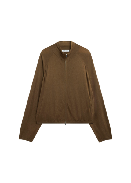 The Frankie Shop Baxe Knit Track Jacket - Dark Camel - Oversized Minimalist Jackets in Beige - Shop at Luxury Shoes 