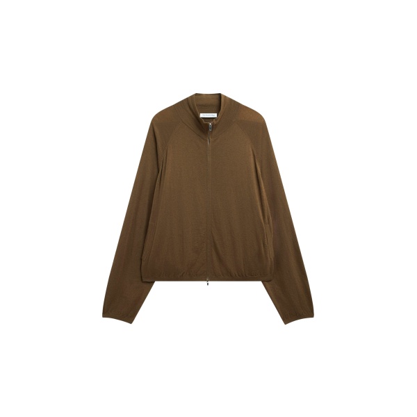 The Frankie Shop Baxe Knit Track Jacket - Dark Camel - Oversized Minimalist Jackets in Beige - Shop at Luxury Shoes 