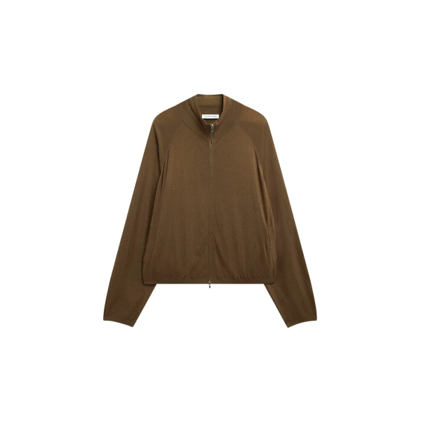 The Frankie Shop Baxe Knit Track Jacket - Dark Camel - Oversized Minimalist Jackets in Beige - Shop at Luxury Shoes 