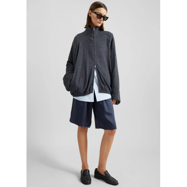 The Frankie Shop Baxe Knit Track Jacket - Dark Grey Melange - Oversized Minimalist Jackets in Grey - Shop at Luxury Shoes 