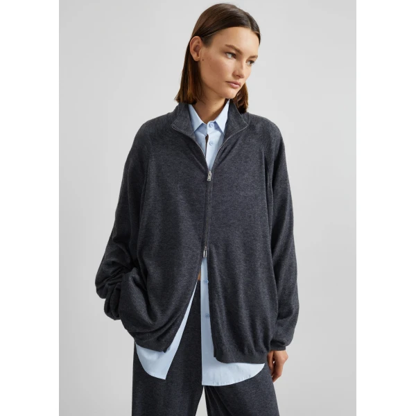 The Frankie Shop Baxe Knit Track Jacket - Dark Grey Melange - Oversized Minimalist Jackets in Grey - Shop at Luxury Shoes 