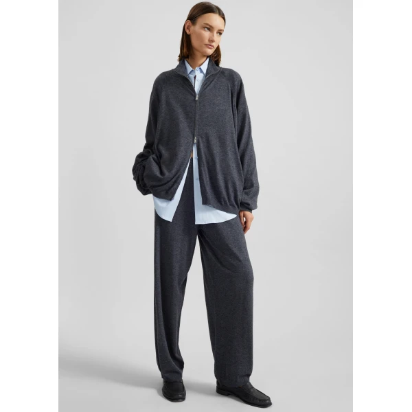The Frankie Shop Baxe Knit Track Jacket - Dark Grey Melange - Oversized Minimalist Jackets in Grey - Shop at Luxury Shoes 