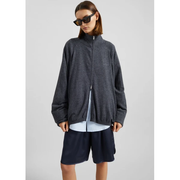 The Frankie Shop Baxe Knit Track Jacket - Dark Grey Melange - Oversized Minimalist Jackets in Grey - Shop at Luxury Shoes 