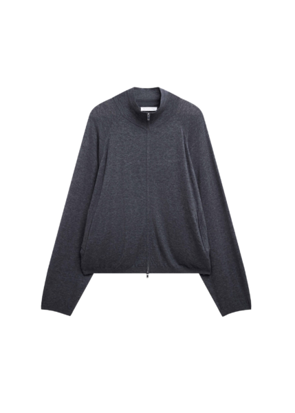The Frankie Shop Baxe Knit Track Jacket - Dark Grey Melange - Oversized Minimalist Jackets in Grey - Shop at Luxury Shoes 