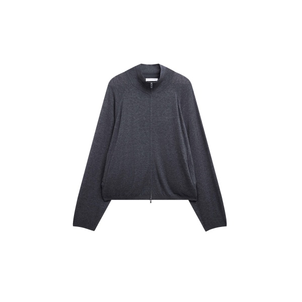 The Frankie Shop Baxe Knit Track Jacket - Dark Grey Melange - Oversized Minimalist Jackets in Grey - Shop at Luxury Shoes 