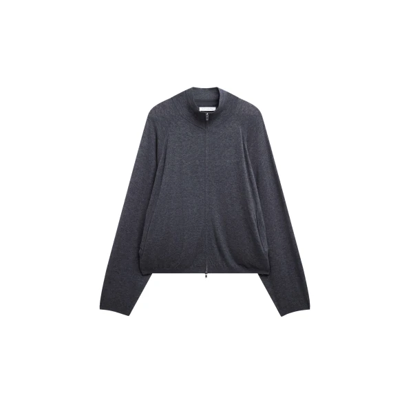 The Frankie Shop Baxe Knit Track Jacket - Dark Grey Melange - Oversized Minimalist Jackets in Grey - Shop at Luxury Shoes 