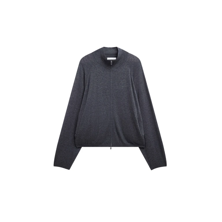 The Frankie Shop Baxe Knit Track Jacket - Dark Grey Melange - Oversized Minimalist Jackets in Grey - Shop at Luxury Shoes 