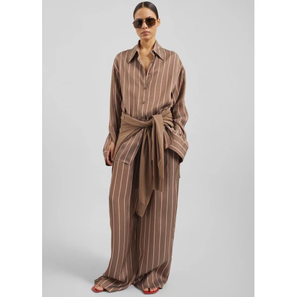 The Frankie Shop Baxter Fluid Track Pants - Brown Multi Stripe - Oversized Minimalist Pants in Multicolour - Shop at Luxury Shoes 