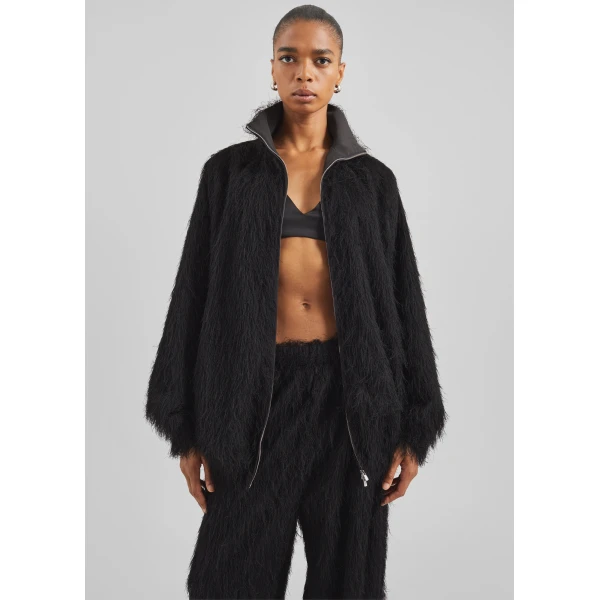 The Frankie Shop Baxter Fringed Track Jacket - Black - Oversized Minimalist Jackets in Black - Shop at Luxury Shoes 