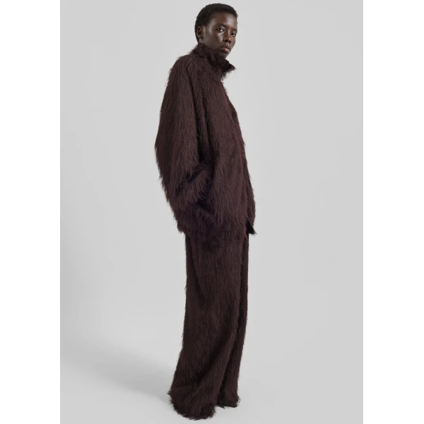 The Frankie Shop Baxter Fringed Track Jacket - Dark Brown - Oversized Minimalist Jackets in Beige - Shop at Luxury Shoes 