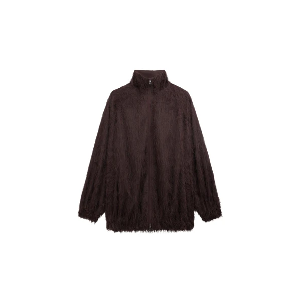 The Frankie Shop Baxter Fringed Track Jacket - Dark Brown - Oversized Minimalist Jackets in Beige - Shop at Luxury Shoes 
