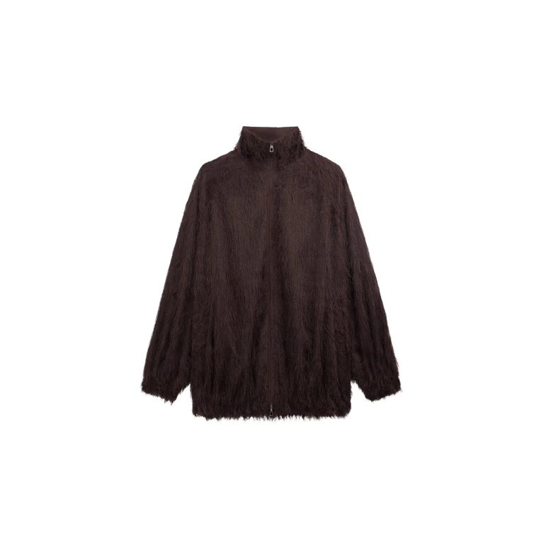The Frankie Shop Baxter Fringed Track Jacket - Dark Brown - Oversized Minimalist Jackets in Beige - Shop at Luxury Shoes 