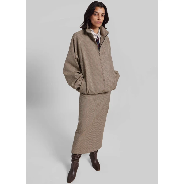 The Frankie Shop Baxter Houndstooth Track Jacket - Beige - Oversized Minimalist Jackets in Beige - Shop at Luxury Shoes 