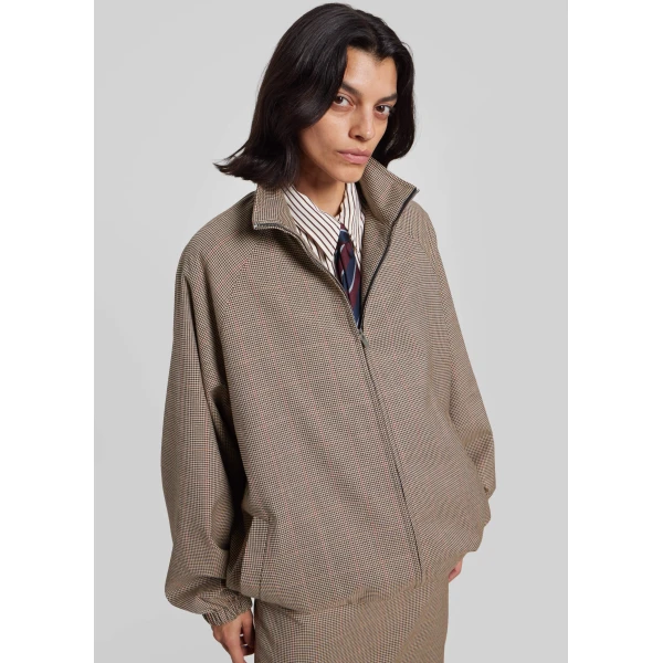 The Frankie Shop Baxter Houndstooth Track Jacket - Beige - Oversized Minimalist Jackets in Beige - Shop at Luxury Shoes 