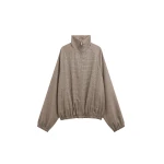 The Frankie Shop Baxter Houndstooth Track Jacket - Beige - Oversized Minimalist Jackets in Beige - Shop at Luxury Shoes 