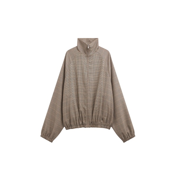 The Frankie Shop Baxter Houndstooth Track Jacket - Beige - Oversized Minimalist Jackets in Beige - Shop at Luxury Shoes 