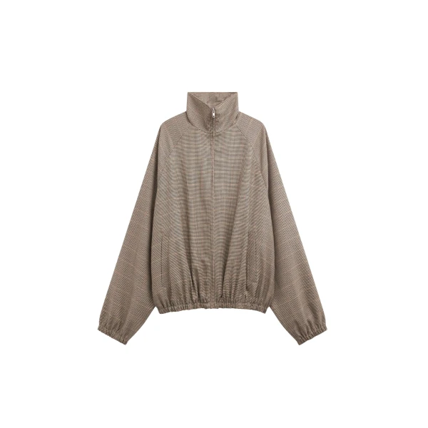 The Frankie Shop Baxter Houndstooth Track Jacket - Beige - Oversized Minimalist Jackets in Beige - Shop at Luxury Shoes 