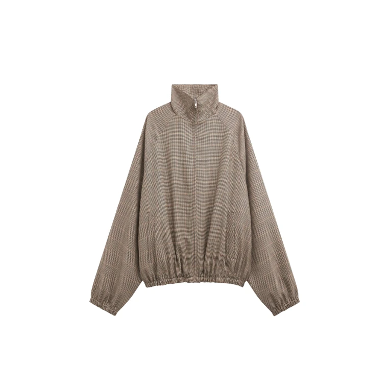 The Frankie Shop Baxter Houndstooth Track Jacket - Beige - Oversized Minimalist Jackets in Beige - Shop at Luxury Shoes 