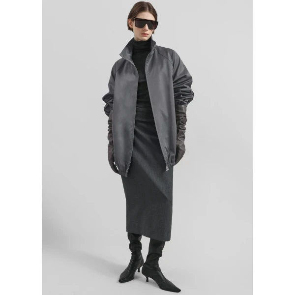 The Frankie Shop Baxter Lustrous Track Jacket - Grey - Oversized Minimalist Jackets in Grey - Shop at Luxury Shoes 