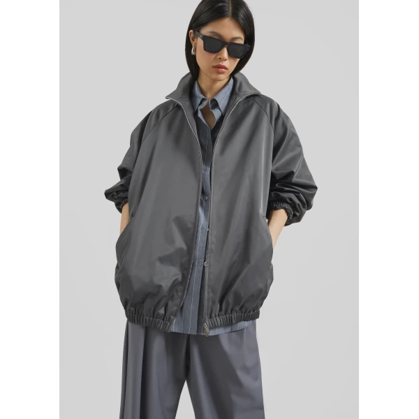 The Frankie Shop Baxter Lustrous Track Jacket - Grey - Oversized Minimalist Jackets in Grey - Shop at Luxury Shoes 