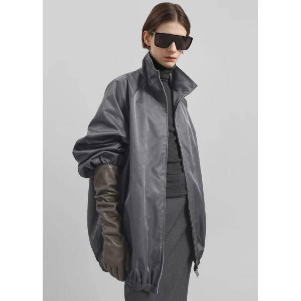 The Frankie Shop Baxter Lustrous Track Jacket - Grey - Oversized Minimalist Jackets in Grey - Shop at Luxury Shoes 