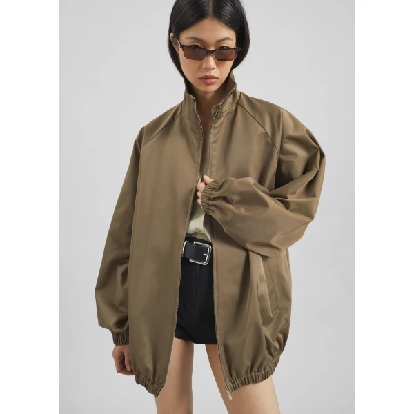 The Frankie Shop Baxter Lustrous Track Jacket - Moss Green - Oversized Minimalist Jackets in Green - Shop at Luxury Shoes 