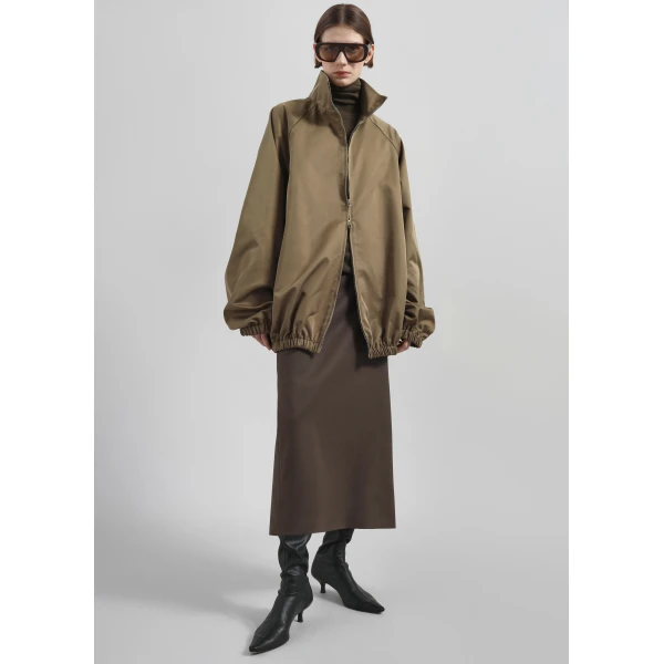 The Frankie Shop Baxter Lustrous Track Jacket - Moss Green - Oversized Minimalist Jackets in Green - Shop at Luxury Shoes 