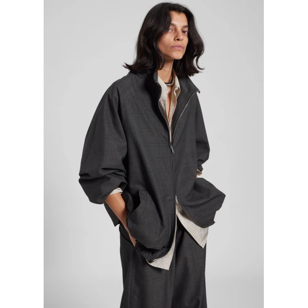 The Frankie Shop Baxter Plaid Track Jacket - Dark Grey - Oversized Minimalist Jackets in Grey - Shop at Luxury Shoes 